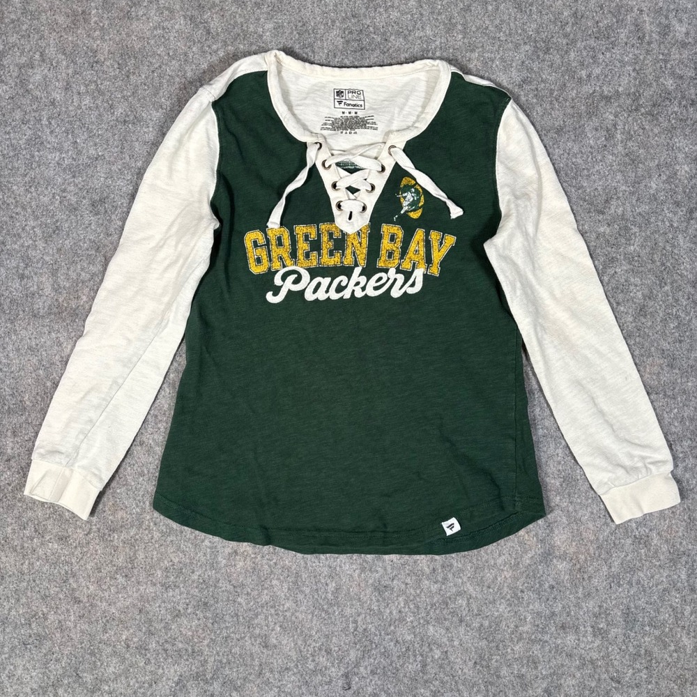 Fanatics NFL Pro Line Green Bay Packers Women Medium Green Lace Up Raglan Shirt